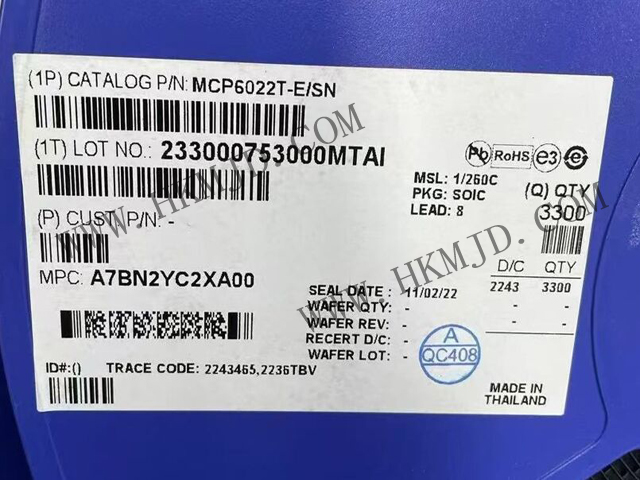 放大器 IC MCP6022T-E/SN 軌至軌輸入/輸出，10 MHz 運(yùn)算放大器