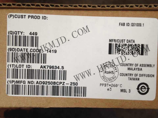 AD9250BCPZ-250模數(shù)轉(zhuǎn)換器的特點：250 MSPS、JESD204B、14位雙通道ADC